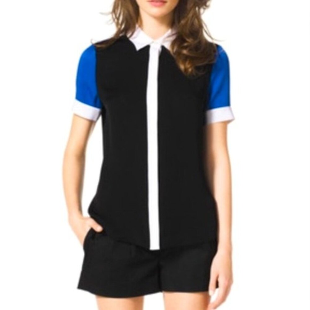 100% Silk Color Block Blouse size XS